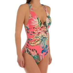 NWT La Blanca Pink Tropical Rain One Piece Swimsuit Women’s Size 4 Crossback